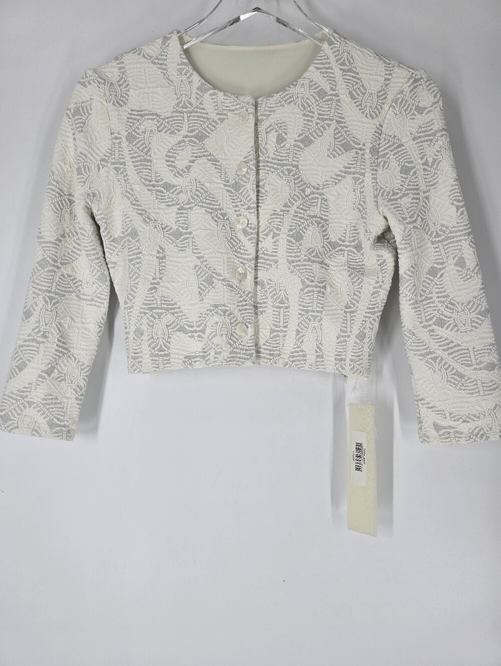 Devon Windsor Sasha Jacket Cropped Button Up in Frost White Silver Size M NEW